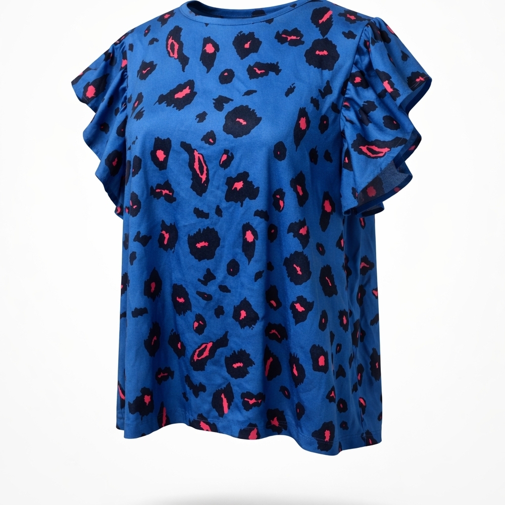 SHEIN Blue and Pink Leopard Print Blouse